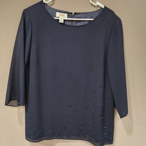 Talbots Women's Deep Navy Dressy top with beaded detail